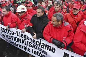 ArcelorMittal steel workers demonstrate as they take part in a 24-hour strike at ArcelorMittal steel plants across Europe. Photo: Reuters