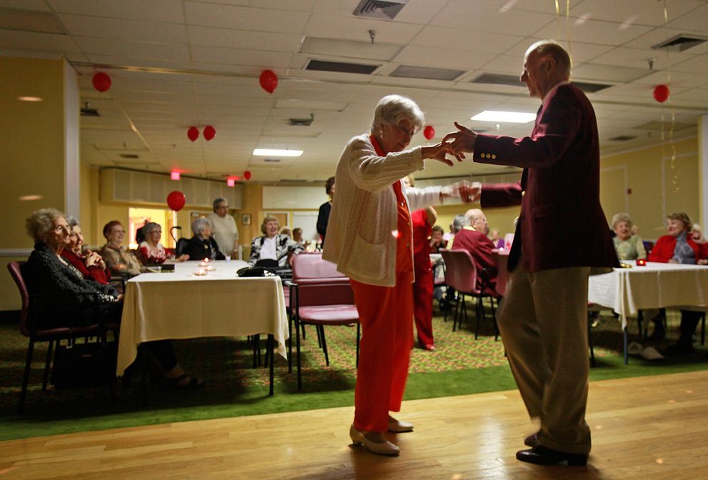 Dance at Edgewater Pointe Estates retirement community in Boca Raton, Florida. Women often so greatly outnumber men in retirement communities that Valentine's Day can be a lonely time. But one development has found a solution to its perennial shortage of men at its dances: They're importing them. (AP Photo)