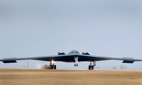 The US has flown two B-2 Spirit bombers on practice runs over South Korea, responding to a series of North Korean threats. Photograph: Reuters