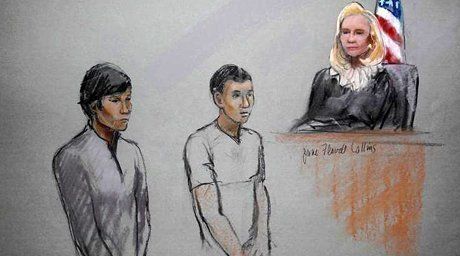  Dias Kadyrbayev (L) and Azamat Tazhayakov are pictured in a courtroom sketch at the John Joseph Moakley United States Federal Courthouse in Boston. ©REUTERS  For more information see: http://en.tengrinews.kz/crime/Boston-might-hear-Kazakhstan-students-case-next-week-19401/ Use of the Tengrinews English materials must be accompanied by a hyperlink to en.Tengrinews.kz