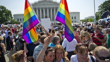 Outside the Supreme Court in Washington DC as many as 1,000 people gathered to cheer the rulings