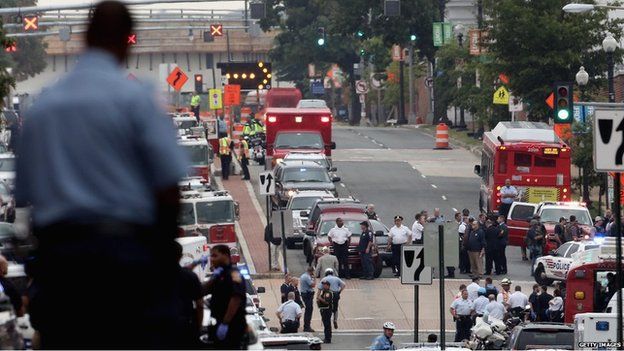   Dozens of emergency vehicles converged on the site as news of the shooting emerged. @BBC