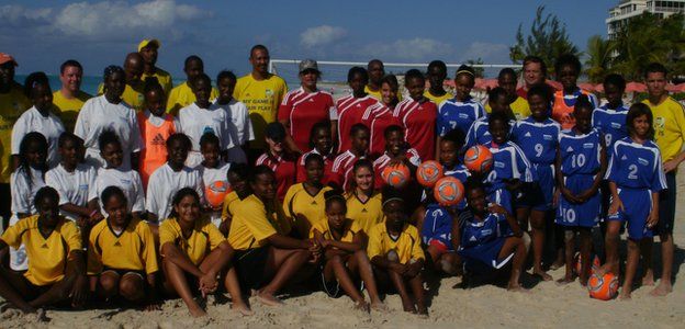 A youth training session on the islands. Green is in the back row, fourth from the right.