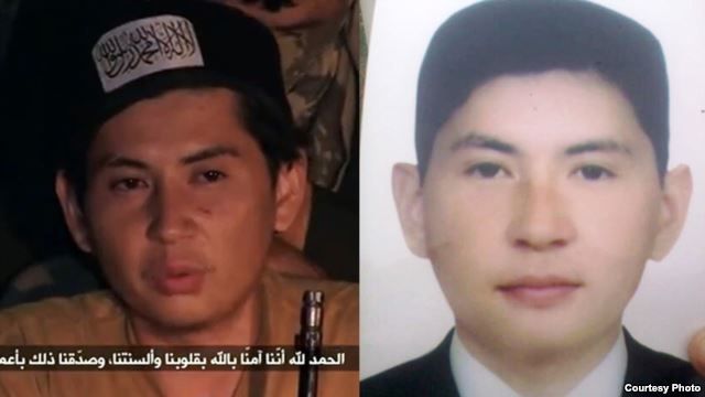 Amanzhol Zhansengirov, pictured left as a purported jihadist in Syria, and right as a budding management student