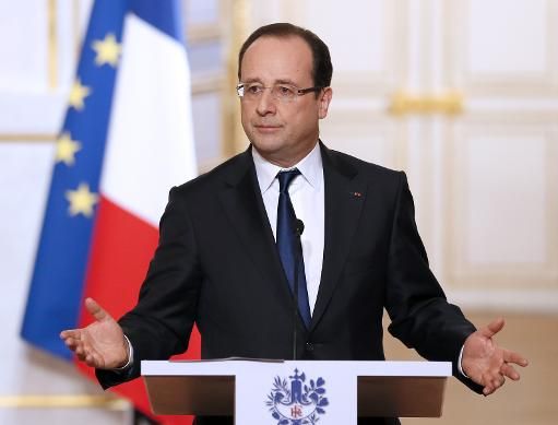 AFP:French President Francois Hollande speaks during a press conference at the Elysee Palace in Paris on April 10, 2013