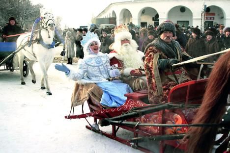 Ded Moroz (Grandfather Frost) and his beloved granddaughter Shegurochka (the Snow Maiden) are the main characters of the Russian winter legends. Source: ITAR-TASS