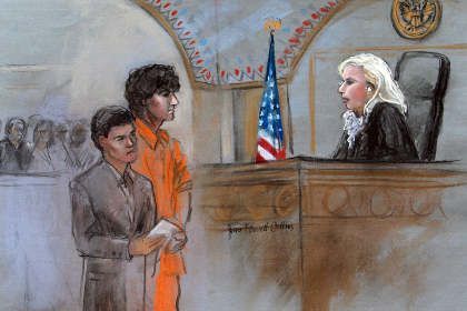 D. Tsarnaev in court. Picture: Jane Flavell Collins / AP