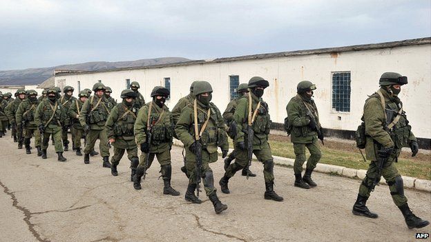 Soldiers surround Ukrainian army base in Crimea. 2 March 2014 Soldiers, believed to be Russian, have surrounded Ukrainian military bases in Crimea