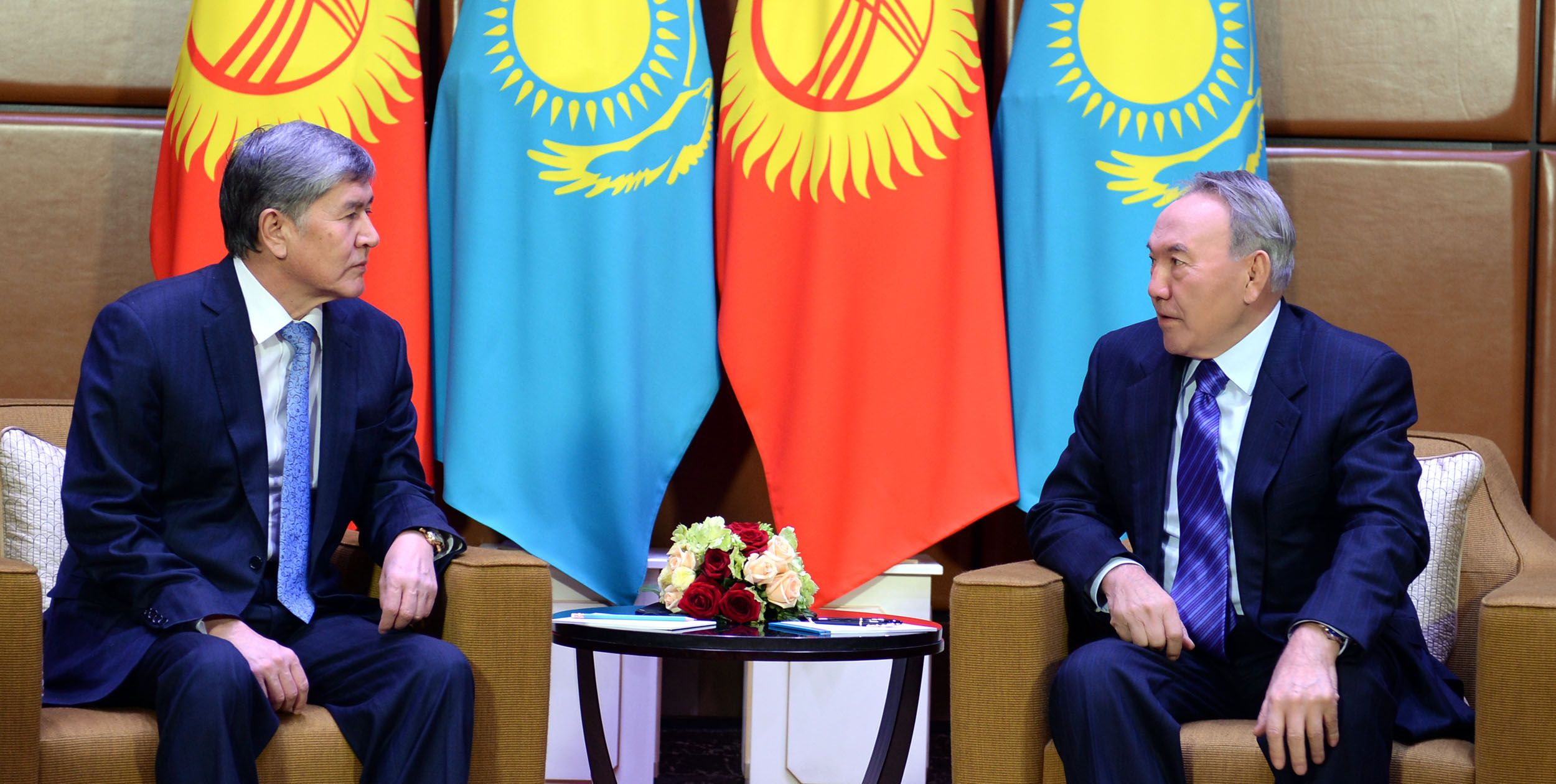 President Nursultan Nazarbayev during his working visit to Almaty held a meeting with President of Kyrgyzstan Almazbek Atambayev on March 26, 2014.