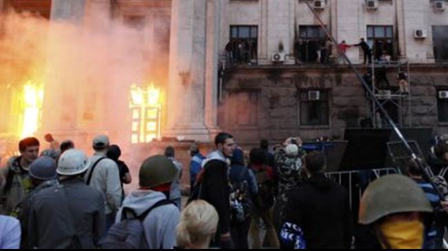 Fire at Trade Union House building in Ukraine's Odessa