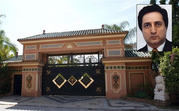 hoja Shojai, inset, is suspected of a harem of women against their will in his mansion near Marbella, pictured 