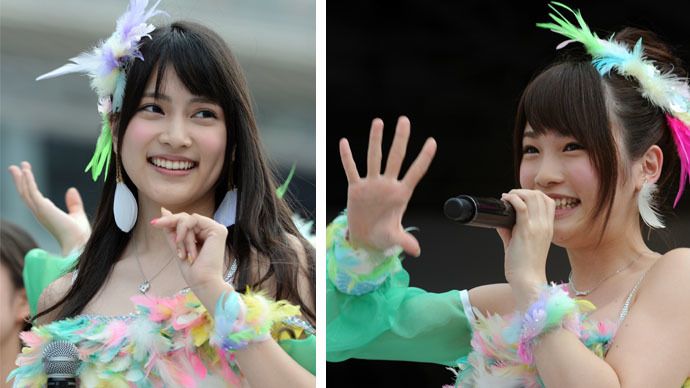 This combo of file photos shows Japanese girls' pop group AKB48 members Anna Iriyama (left) and Rina Kawaei (AFP Photo