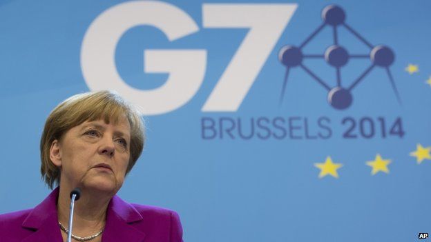 Angela Merkel at Brussels news conference. 4 June 2014 Angela Merkel said tougher sanctions against Russia were an option