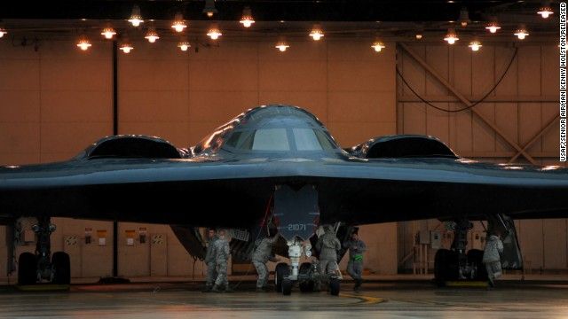 Maintainers and crew chiefs prepare a B-2 at Whiteman Air Force Base in Missouri in March 2011. There are only 20 B-2s in the Air Force fleet. All are based at Whiteman in the 509th Bomb Wing.