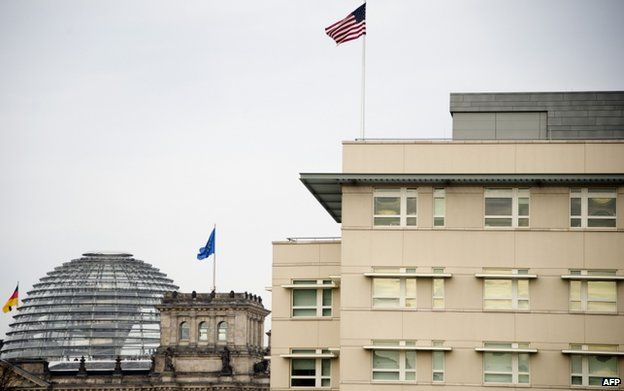 A committee at the German parliament (in background) is investigating US spying allegations