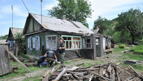 A house in Donetsk, a town in southern Russia’s Rostov Region, hit by a shell fired from the Ukrainian side of the border