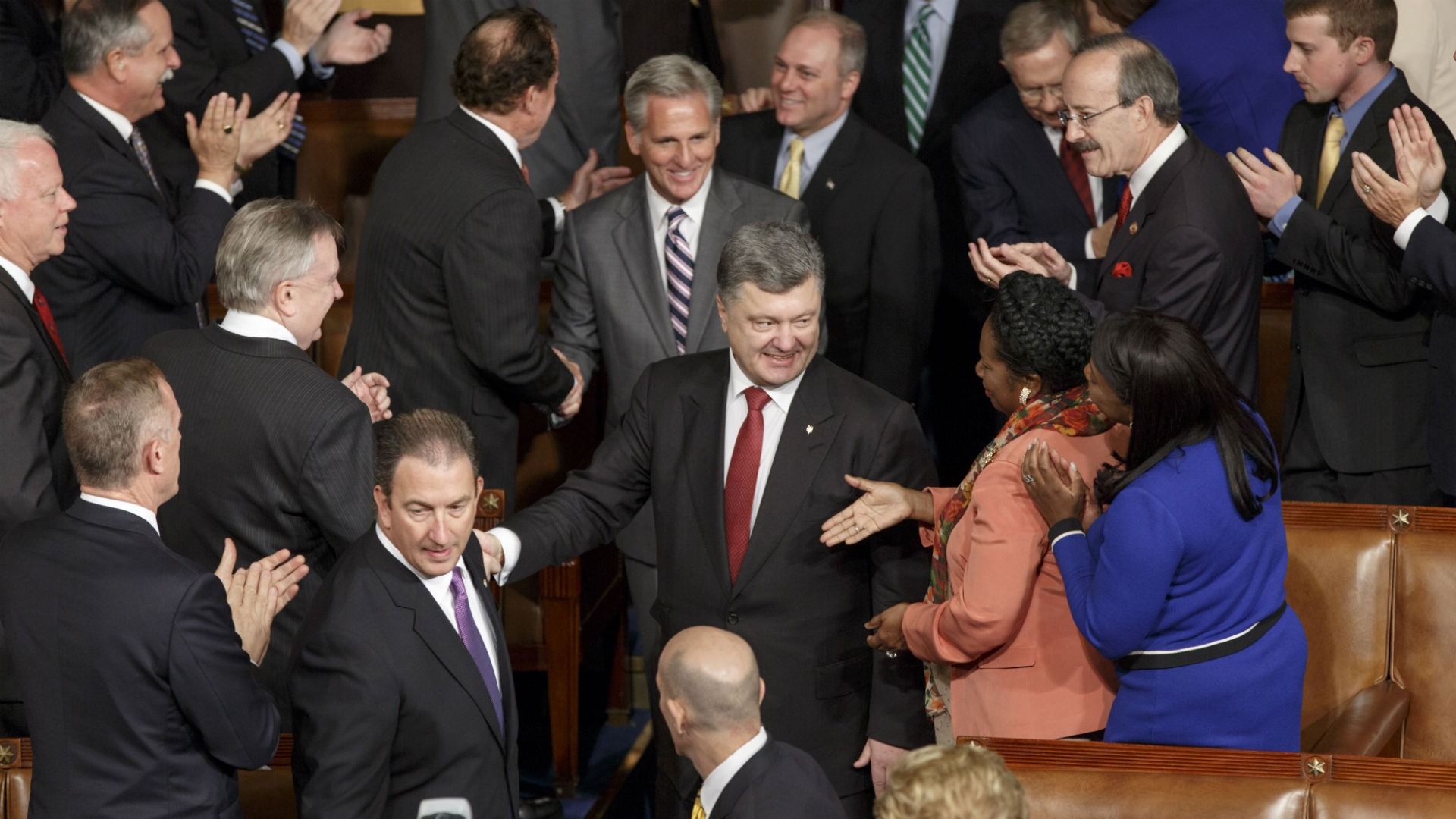 Ukrainian President Petro Poroshenko was welcomed by U.S. lawmakers as he arrived to address a joint session of Congress at the Capitol in Washington on Sept. 18.
