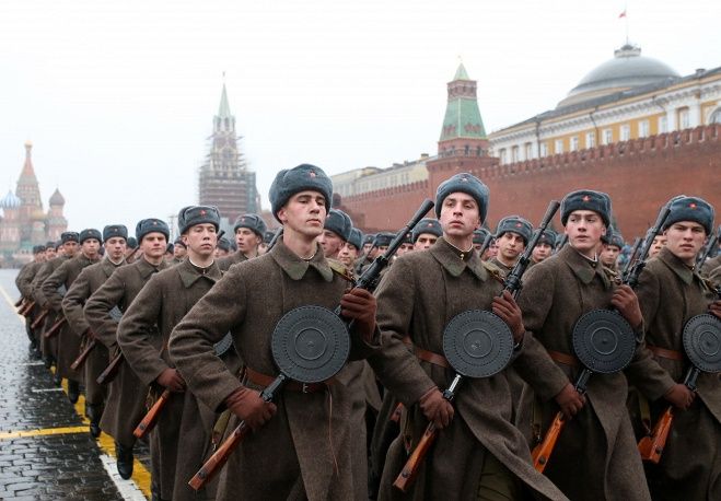 Thousands of Russian soldiers and military cadets marched across Red Square to mark the 73rd anniversary of a historic World War II parade 