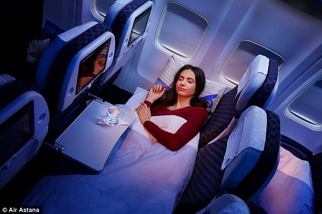 The sleeper seats were introduced this month on trips between Kazakhstan and London and Frankfurt  Read more: http://www.dailymail.co.uk/travel/travel_news/article-2959819/Air-Astana-launches-economy-sleeper-class-flights-London-Kazakhstan.html#ixzz3SC42to8m  Follow us: @MailOnline on Twitter | DailyMail on Facebook