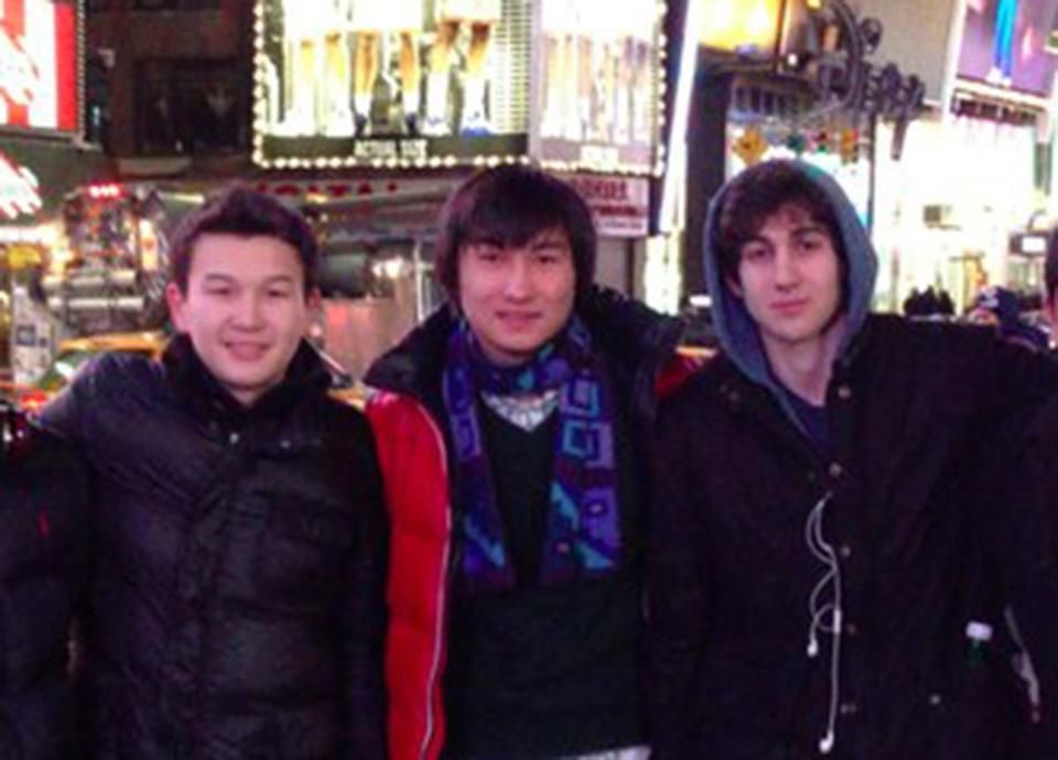 Azamat Tazhayakov (left) with Boston marathon bombing suspect Dzhokhar Tsarnaev (right) and Dias Kadyrbayev in New York.