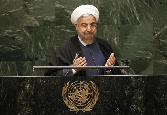 ranian President Hassan Rouhani gestures at the conclusion of his address to the 69th United Nations General Assembly at the United Nations Headquarters in New York, September 25, 2014.