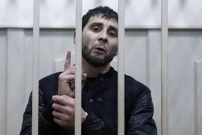 Zaur Dadayev, charged with involvement in the murder of Russian opposition figure Boris Nemtsov, speaks inside a defendants' cage in Moscow, March 8, 2015.