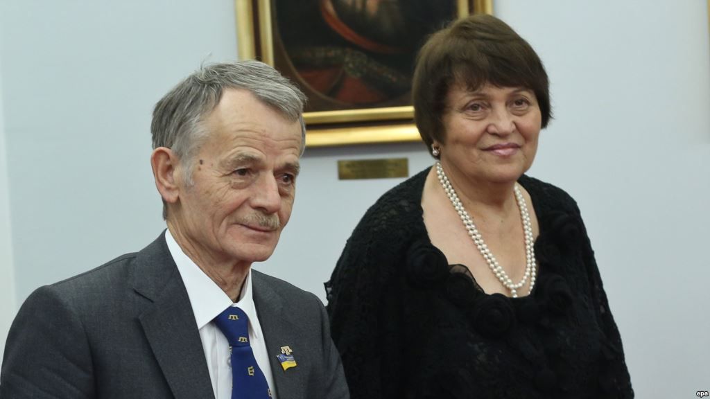 Safinar Dzhemileva with her husband, Crimean Tatar leader Mustafa Dzhemilev, in Warsaw last year.