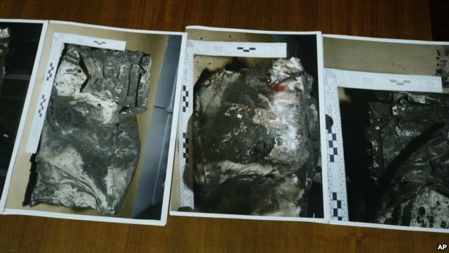 Pictures showing the second black box from the Germanwings plane that crashed in the French Alps last week, are displayed for the media during a press conference in Marseille, southern France, April 2, 2015.