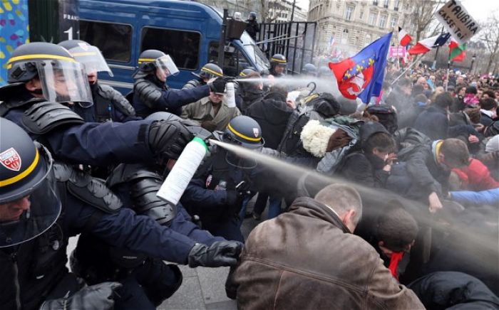 Anti-gay marriage protesters clash with riot police in Paris