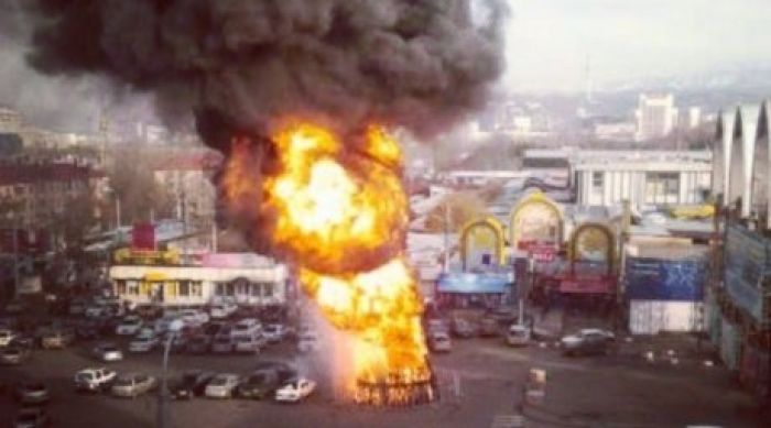 Christmas Tree on fire in Almaty, cars damaged