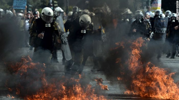 Police fire teargas at Greek anti-austerity protest