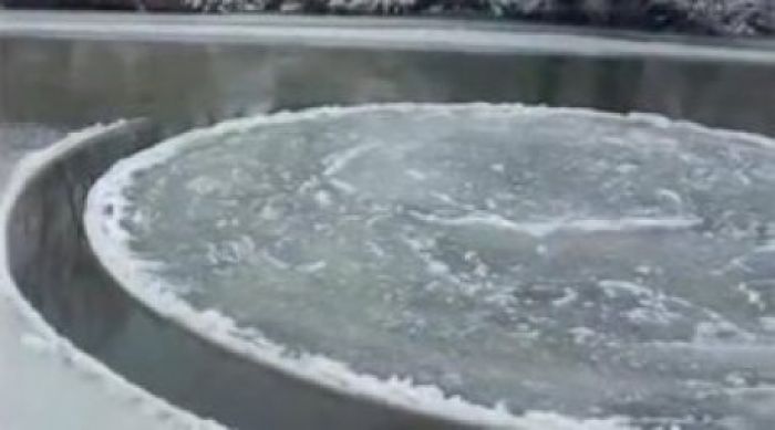 Natural phenomenon: perfect ice disc in Kazakhstan river