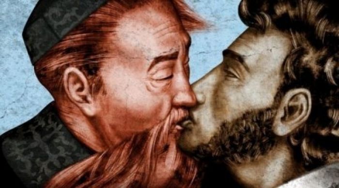 Russian political party slams ad depicting Russian poet kissing Kazakh composer