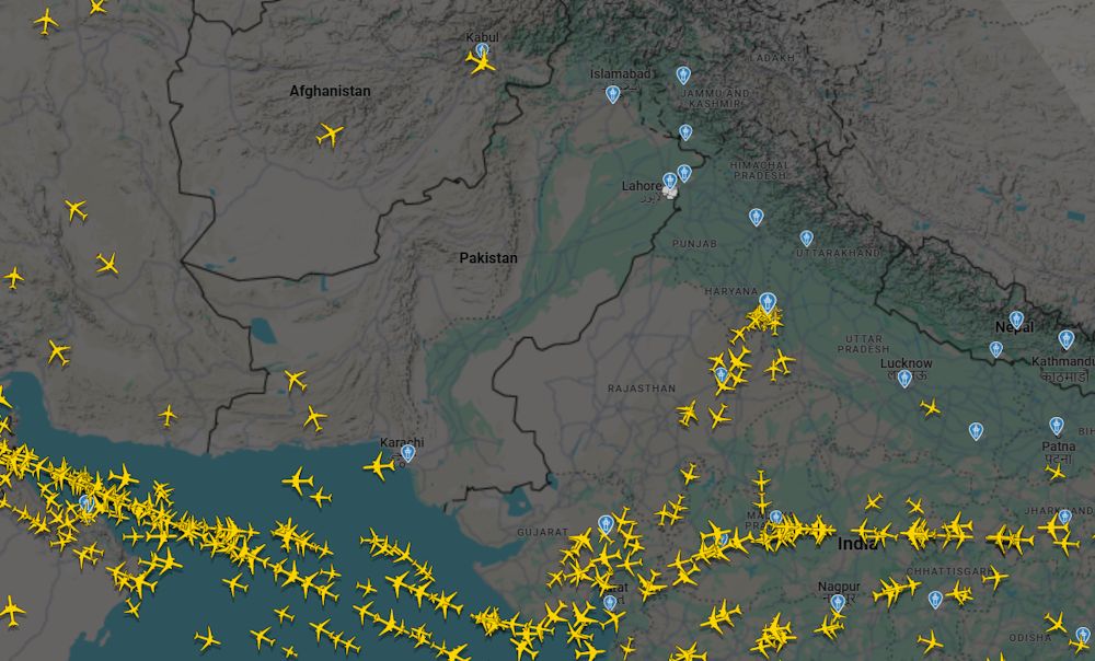текущее состояние авиапространства Пакистана и приграничных районов Индии