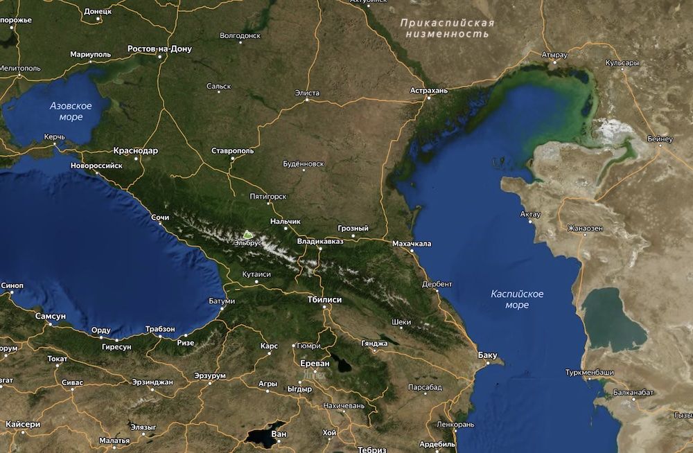 Каспийское и Черное моря, скриншот Яндекс.Карта Каспийское и Черное моря, скриншот Яндекс.Карта