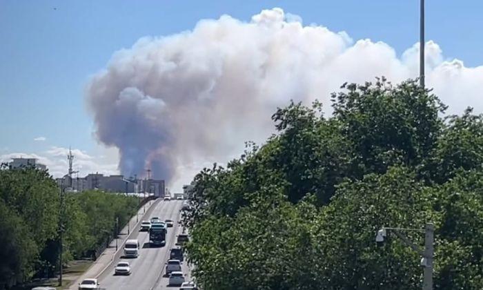 В Атырау горел камыш в районе элеватора