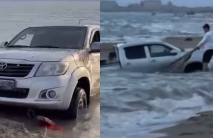 В Актау пикап застрял в море: водитель получил предупреждение