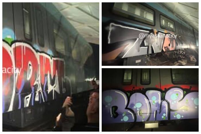 Вандалы нанесли граффити на вагоны столичного LRT