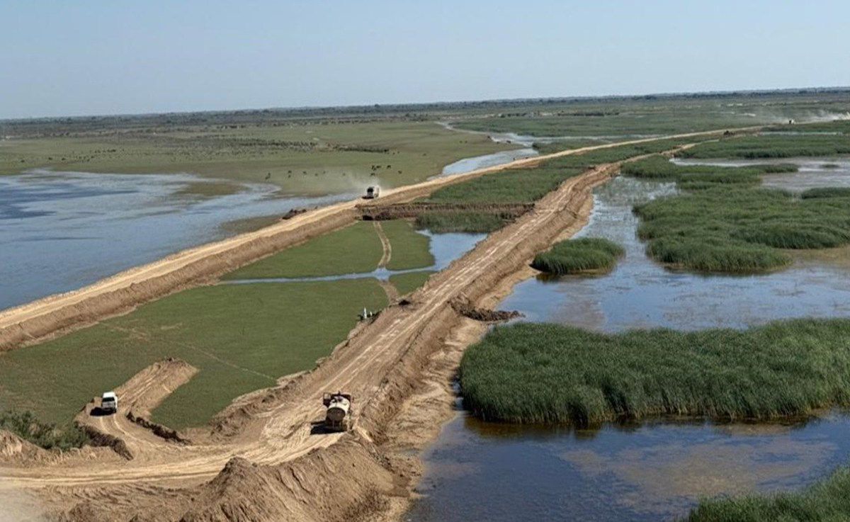 строительная площадка моста, фото пресс-службы КТЖ