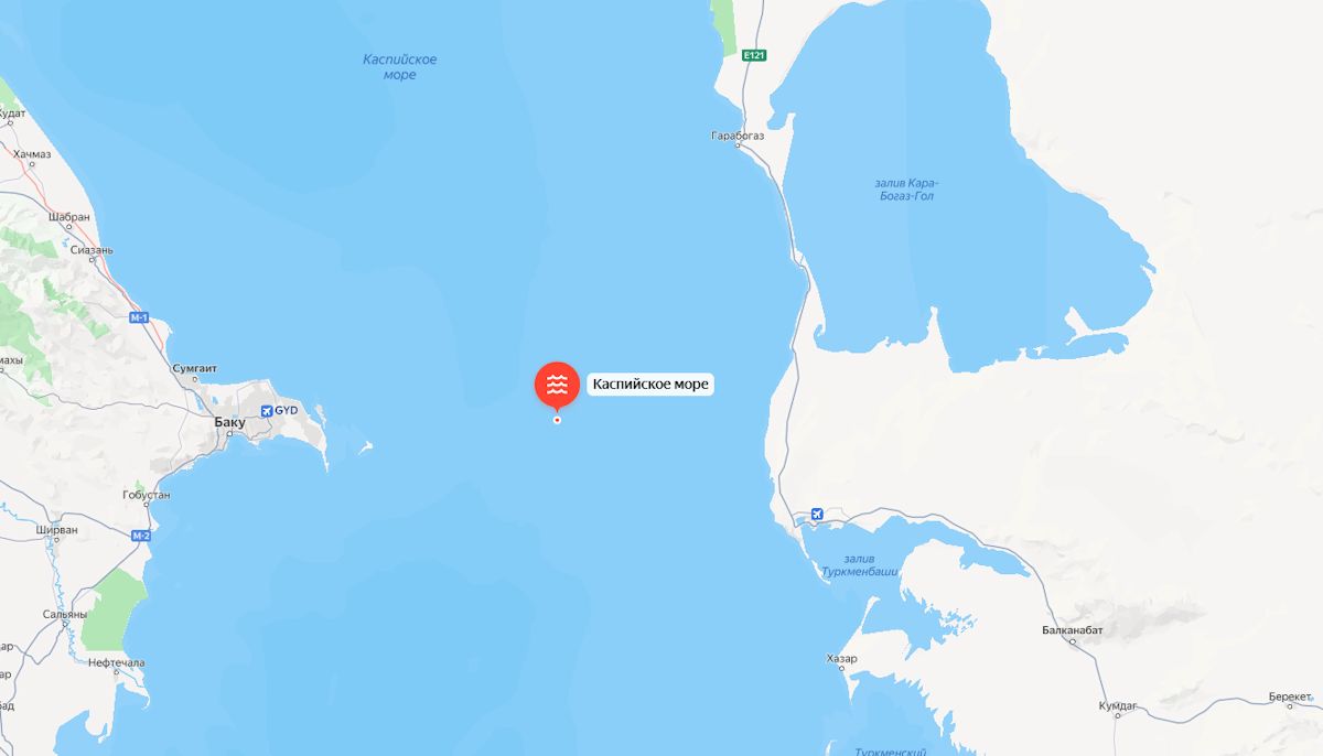 примерное расположение эпицентра землетрясения в Каспийском море утром 29 июля