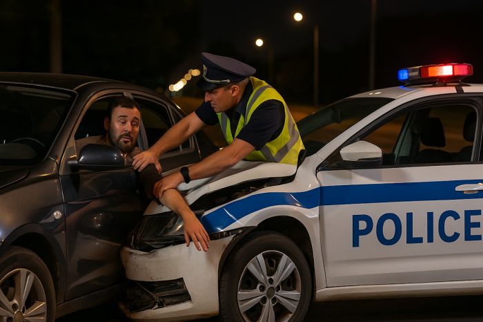 Пьяный водитель без прав пытался скрыться от полиции и врезался в патрульный автомобиль