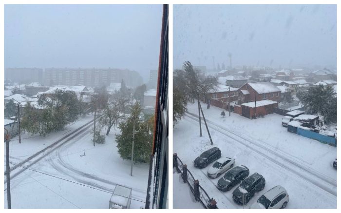 В Павлодаре выпал первый снег: на трассах гололёд, автомобилисты не успели «переобуться»