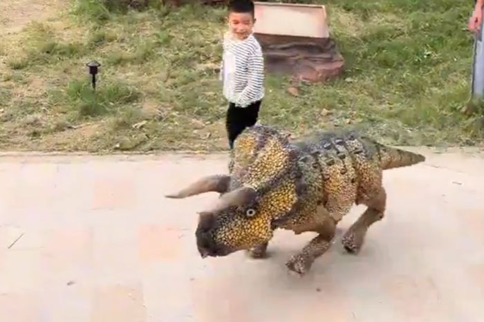 ​Динозавры вернулись: Как робособаки в Китае развлекают посетителей парка