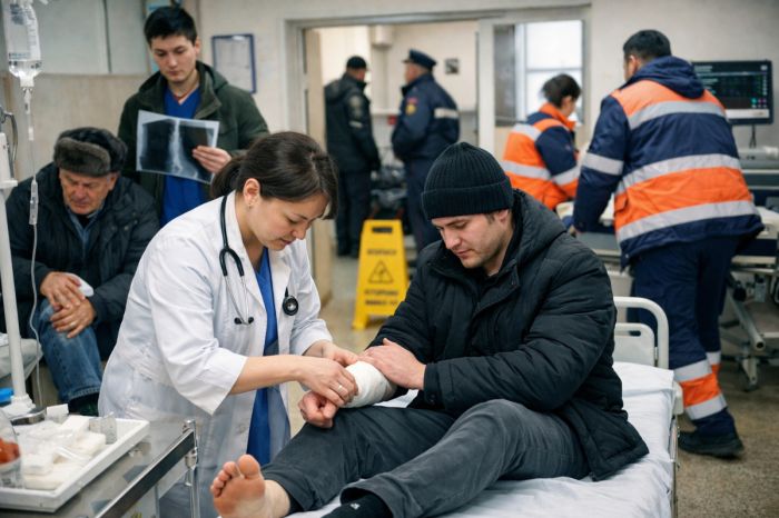 Гололёд отправил 16 жителей Кульсары в больницу