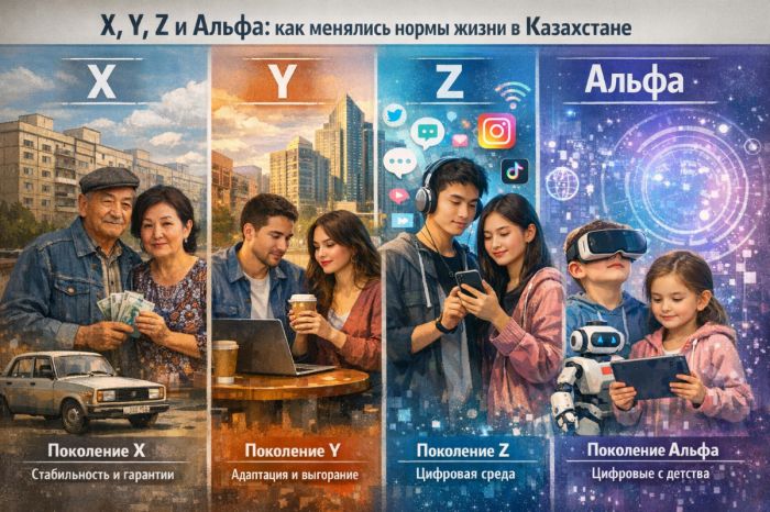 От дефицита до TikTok: как поколения X, Y, Z и Альфа меняют Казахстан