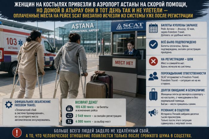Жительниц Атырау после операций не пустили на рейс SCAT: места «исчезли» из системы