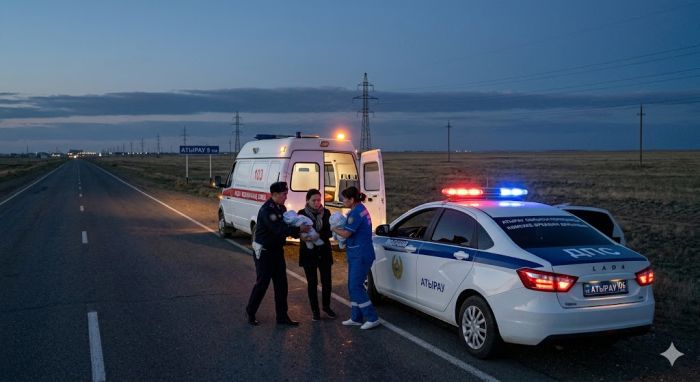 Случилось ЧП: как атырауские патрульные спасали новорожденных на трассе