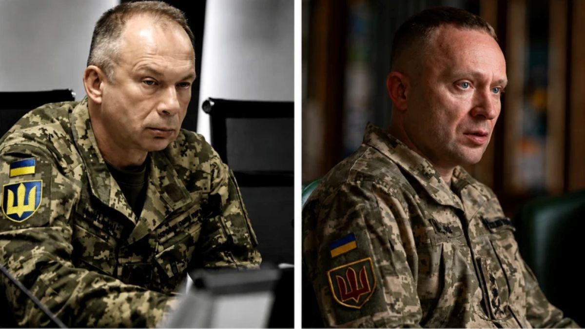 Yan Dobronosov/Global Images Ukraine via Getty Images/@V_Zelenskiy_official. Зеленский объявил, что указы об увольнении Сырского (слева) и назначении Драпатого (справа) будут подписаны сегодня