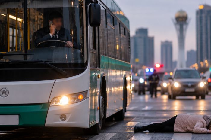 Водитель автобуса отвлекся на телефон и насмерть сбил женщину в Астане