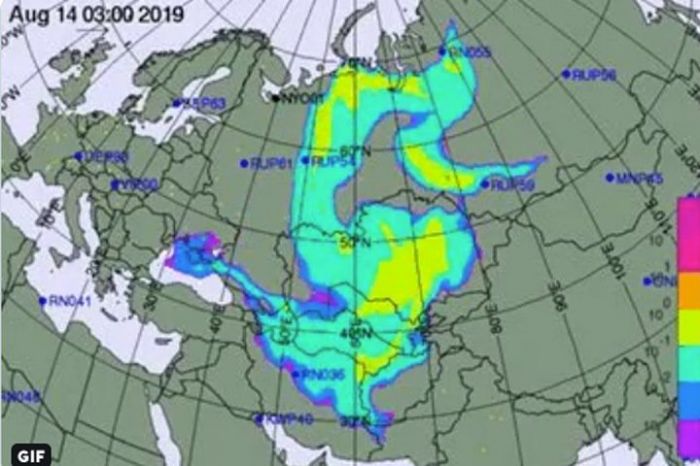 В интернете появилась карта распространения радиоактивного облака после взрыва под Архангельском